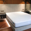 Кровать из лак фанеры «Podium» + мягкие панели и деревянные рейки