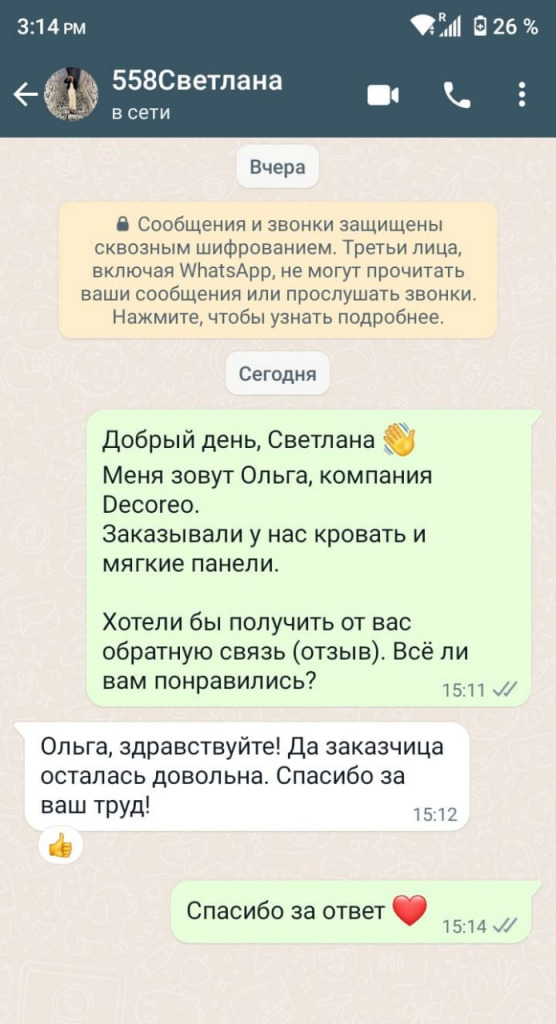Отзыв клиента о Decoreo