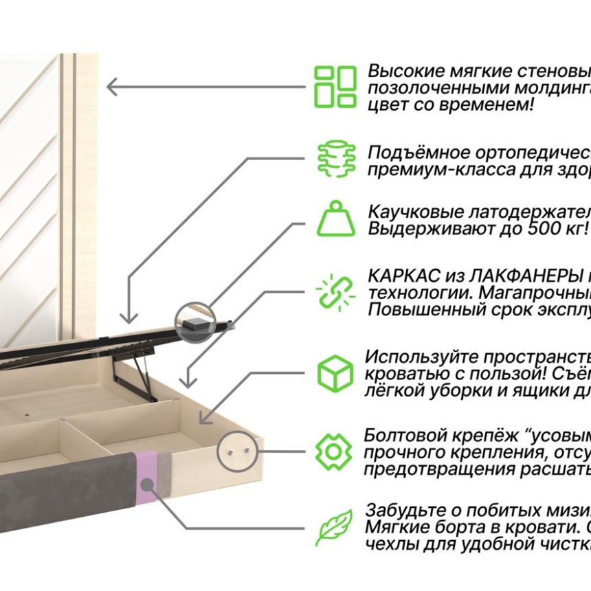 Кровать Гарда 160х200 светло-серого цвета с мягкими панелями и подъемным механизмом