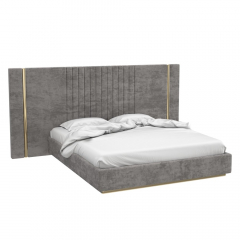 Кровать Prisma 160х200 светло-серого цвета с золотыми молдингами и подъемным механизмом