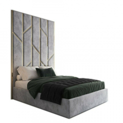 Кровать Renny 160х200см серого цвета с золотыми молдингами и подъемным механизмом