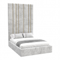 Кровать Jessi 160х200 светло-серого цвета с золотыми молдингами и подъемным механизмом