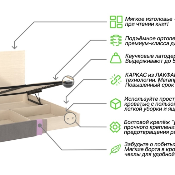 Кровать Сулливан 160х200 см светло-серого цвета с подъемным механизмом