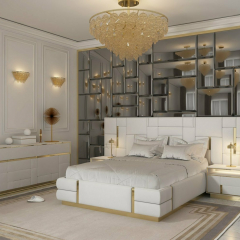 Кровать Nuvola d’oro 160х200 светло-серого цвета с золотыми молдингами и подъемным механизмом