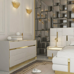 Кровать Nuvola d’oro 160х200 светло-серого цвета с золотыми молдингами и подъемным механизмом