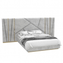 Кровать Afsana 160х200 светло-серого цвета с золотыми молдингами и подъемным механизмом