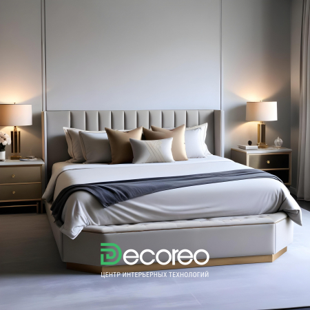 Кровать Aurora Decoreo 160х200 светло-серого цвета с мягкими панелями и подъемным механизмом