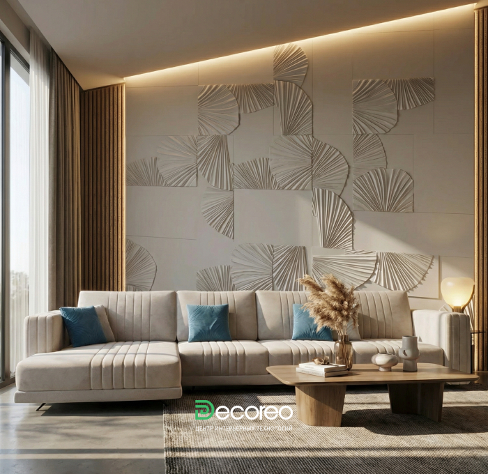 Стеновая 3D панель из гипса «Пальметто» модель 332